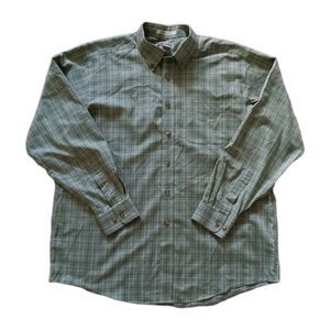 LL Bean Shirt Mens Large Button Down Green Plaid Wrinkle Resist Normcore Cotton
